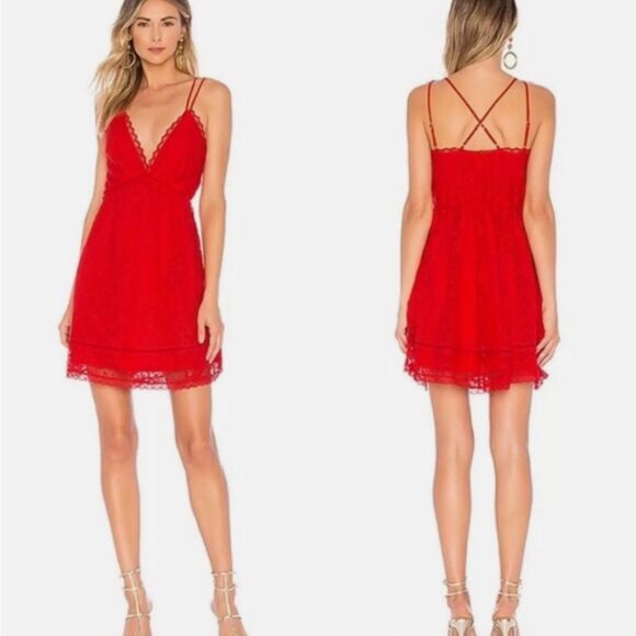 Lovers & Friends Women’s M Levesque Lace Mini Dress Red Romantic Cocktail New - Picture 5 of 10
